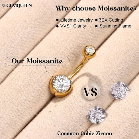 Moissanite ＆ G23 TItanium Belly Button Ring 18K Gold Plated Hypoallergenic Internally Threaded Belly Rings 14G Navel Piercing Jewelry For Women Men D Color VVS1 Clarity Brilliant Cut in Saudi Arabia