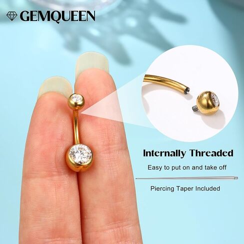 Moissanite ＆ G23 TItanium Belly Button Ring 18K Gold Plated Hypoallergenic Internally Threaded Belly Rings 14G Navel Piercing Jewelry For Women Men D Color VVS1 Clarity Brilliant Cut in Saudi Arabia