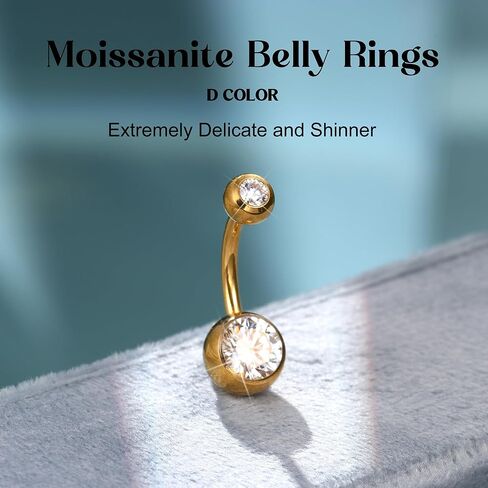 Moissanite ＆ G23 TItanium Belly Button Ring 18K Gold Plated Hypoallergenic Internally Threaded Belly Rings 14G Navel Piercing Jewelry For Women Men D Color VVS1 Clarity Brilliant Cut in Saudi Arabia
