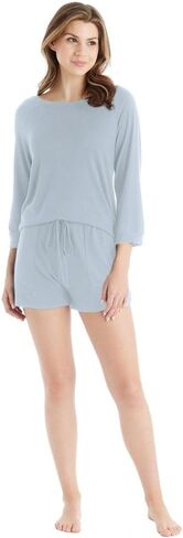 Softies Womens Dream 3/4 Sleeve Boat Neck Top ومجموعة قصيرة in Saudi Arabia