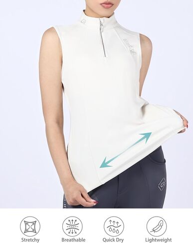 Sleeveless Women's Horse Riding Shirts Equestrian Shirts Breathable Comfortable for Women with Bling Rhinestones in Saudi Arabia
