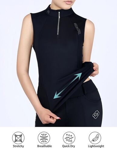 Sleeveless Women's Horse Riding Shirts Equestrian Shirts Breathable Comfortable for Women with Bling Rhinestones in Saudi Arabia
