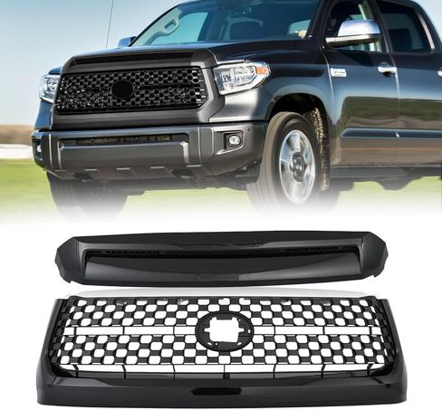 2 Pcs Front Honeycomb Bumper Grille and Grille Trim Compatible with 2014-2021 Toyota Tundra 53101-0C041 76180-0C030 (Matte Black, 2014-2020) in Kuwait