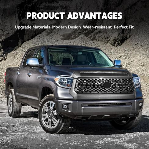 2 Pcs Front Honeycomb Bumper Grille and Grille Trim Compatible with 2014-2021 Toyota Tundra 53101-0C041 76180-0C030 (Matte Black, 2014-2020) in Kuwait