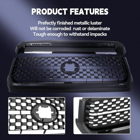 2 Pcs Front Honeycomb Bumper Grille and Grille Trim Compatible with 2014-2021 Toyota Tundra 53101-0C041 76180-0C030 (Matte Black, 2014-2020) in Kuwait