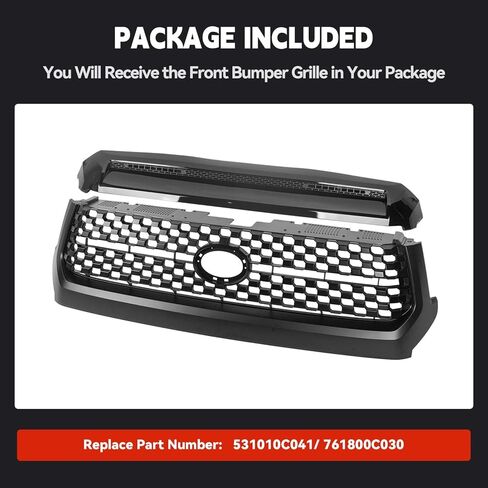 2 Pcs Front Honeycomb Bumper Grille and Grille Trim Compatible with 2014-2021 Toyota Tundra 53101-0C041 76180-0C030 (Matte Black, 2014-2020) in Kuwait