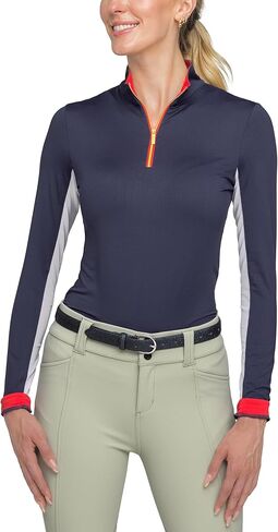 Kastel Denmark Womens Sporty Tricolor UPF 30 Sun Shirt | طبقة قاعدة الفتل Activewear ¼ Zip Golf Polo Apporel Outdoor Apparel in Kuwait