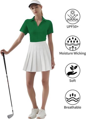 QBK Womens Polo قمصان - قمصان قصيرة الأكمام ، UPF أكثر من 50+ جاف ملتوية خفيفة الوزن غولف وتنس قمم in Saudi Arabia