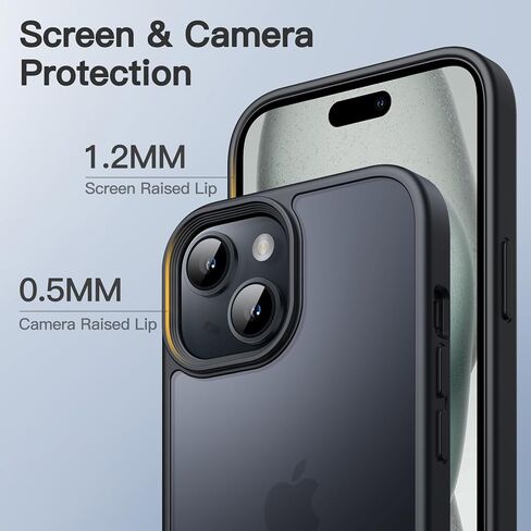 JETech Matte Case for iPhone 15 6.1-Inch, Shockproof Military Grade Drop Protection, Frosted Translucent Back Phone Cover, Anti-Fingerprint (Black) in Kuwait