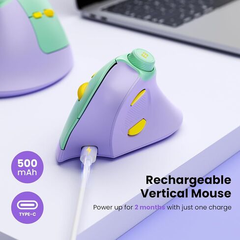 seenda MOU-302 Wireless Bluetooth Ergonomic Vertical Mouse with Volume Knob | Rechargeable 3-device mice for small/medium hands with quiet clicks, 1000/1600/2400 DPI for PC, laptop, MacBook, Green Purple in Saudi Arabia