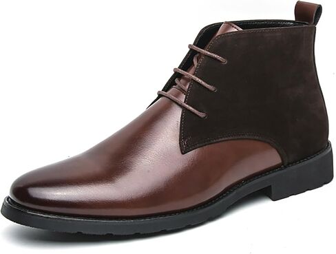 Men'S Splicing Leather Lace Up Low Heel Dress Chukka Ankle Boots Classic Fashion Comfortable Non-Slip Chunky Heel Causal Oxford Booties For Business Work Driving in Kuwait
