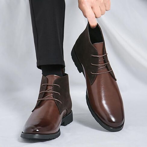 Men'S Splicing Leather Lace Up Low Heel Dress Chukka Ankle Boots Classic Fashion Comfortable Non-Slip Chunky Heel Causal Oxford Booties For Business Work Driving in Kuwait