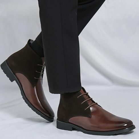 Men'S Splicing Leather Lace Up Low Heel Dress Chukka Ankle Boots Classic Fashion Comfortable Non-Slip Chunky Heel Causal Oxford Booties For Business Work Driving in Kuwait