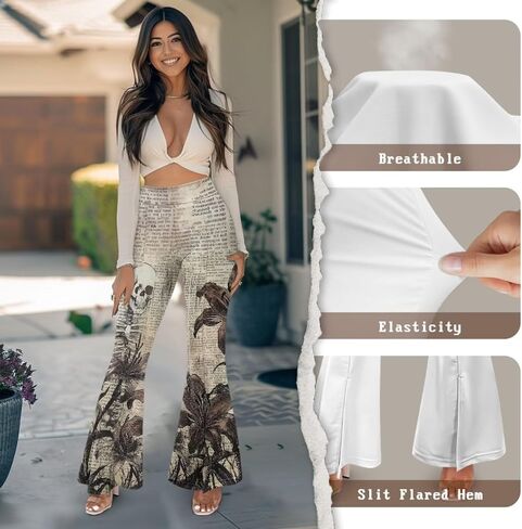 Yoga Pants Women Flared Slit Leggings Tummy Control High Waist Bell Bottom Trousers Plus Size Workout Bootleg Pants in Kuwait