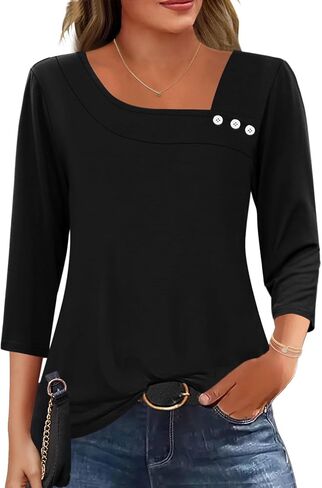 Lomon Womens 3/4 طول الأكمام T قمصان الرقبة غير متناظرة قمم الأعمال التجارية للنساء للأزياء 2025 in Kuwait