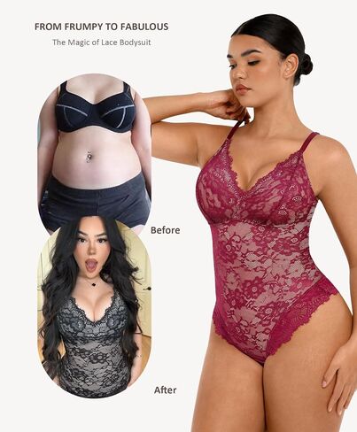 FeelinGirl Shapewear Lace Bodysuits for Women Shapewear Tummy Control V-Neck Bodysuit Sleeveless Tops Jumpsuit in Saudi Arabia