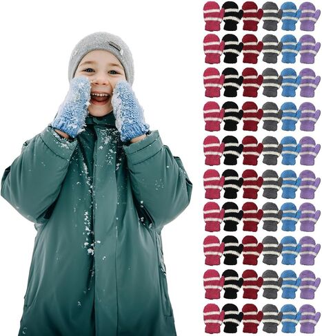 Yacht & Smith 60 Pack of Kids Fuzzy Mittens Warm Soft Mitten Toddlers Children Bulk AGE 3-8 (Stripe (Assorted) in Saudi Arabia
