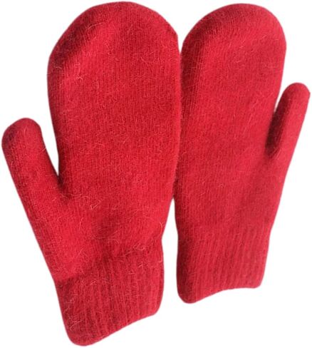 ECYC Women Plush Winter Warm Mittens, Solid Color Full Finger Mittens Elastic Soft Gloves Knitted Mittens for Women in Saudi Arabia