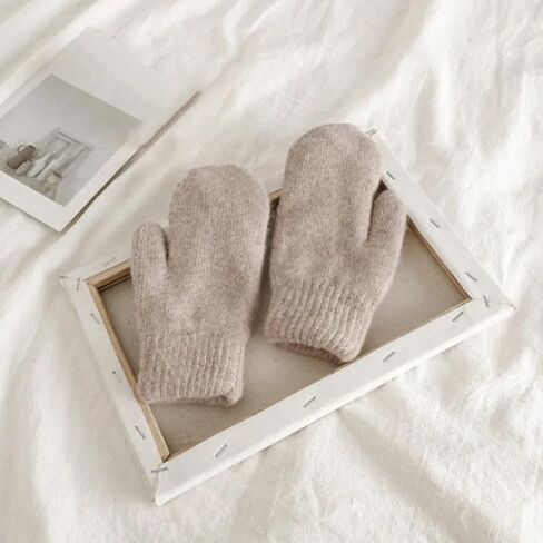 ECYC Women Plush Winter Warm Mittens, Solid Color Full Finger Mittens Elastic Soft Gloves Knitted Mittens for Women in Saudi Arabia