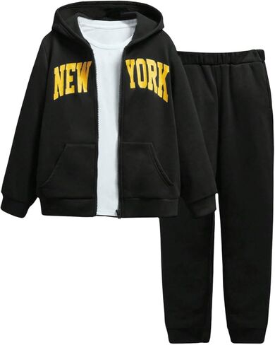 SweatyRocks Boy's Two Piece Outfits Letter Print Full Zip Long Sleeve Hoodies and Sweatpants Set in Saudi Arabia