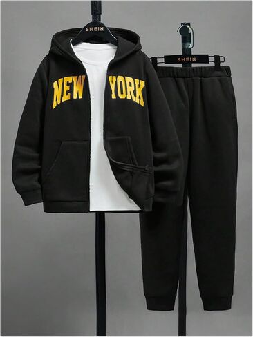 SweatyRocks Boy's Two Piece Outfits Letter Print Full Zip Long Sleeve Hoodies and Sweatpants Set in Saudi Arabia