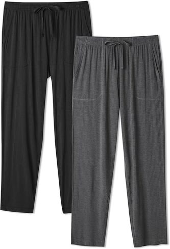 DAVID ARCHY Mens Pajama Pants Bamboo Rayon Lightweight Knit Sleep Bottoms, Soft Lounge Pants with Pockets PJs, 2 Pack in Saudi Arabia