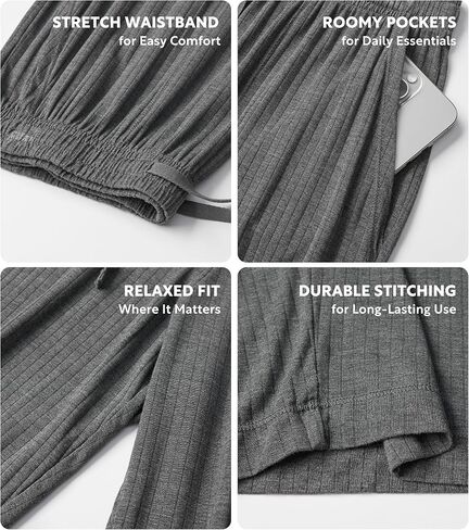 DAVID ARCHY Mens Pajama Pants Bamboo Rayon Lightweight Knit Sleep Bottoms, Soft Lounge Pants with Pockets PJs, 2 Pack in Saudi Arabia