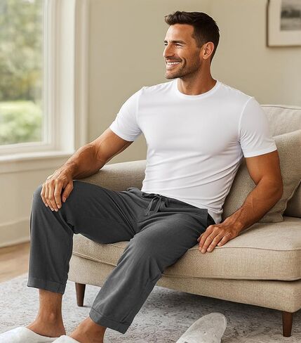 DAVID ARCHY Mens Pajama Pants Bamboo Rayon Lightweight Knit Sleep Bottoms, Soft Lounge Pants with Pockets PJs, 2 Pack in Saudi Arabia