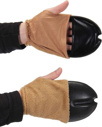 Deer Costume Brown Front Hooves - Polyester and Spandex Hoof Gloves with Mitten Flap in Saudi Arabia