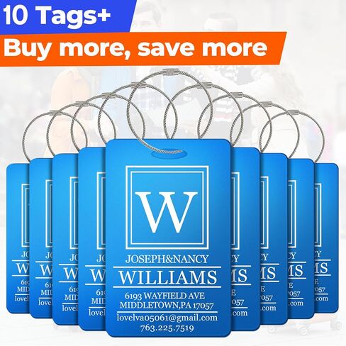 10 PCS Personalized Luggage Tags, Custom Engraved Aluminum Luggage Tags for Family, Metal Luggage Tags for Suitcases, Backpack, Custom Solid Brass Luggage Tag with Strap, Two Sided Engraving (Black) in Saudi Arabia