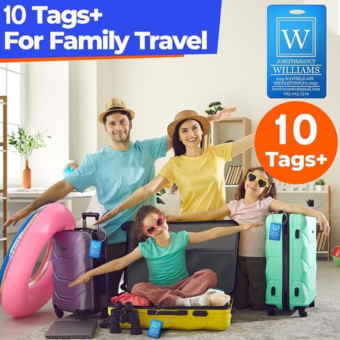 10 PCS Personalized Luggage Tags, Custom Engraved Aluminum Luggage Tags for Family, Metal Luggage Tags for Suitcases, Backpack, Custom Solid Brass Luggage Tag with Strap, Two Sided Engraving (Black) in Saudi Arabia