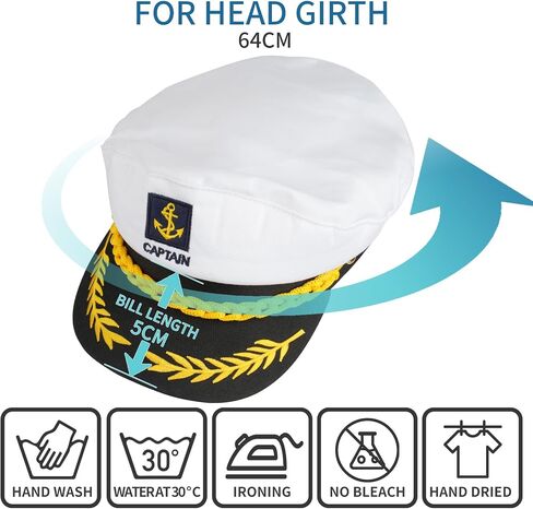Yacht Sailor Hat, Navy Captain Cap, Adult Marine Admiral Costume, White 1 Pack in Saudi Arabia