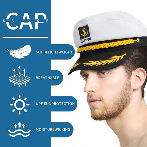 Yacht Sailor Hat, Navy Captain Cap, Adult Marine Admiral Costume, White 1 Pack in Saudi Arabia