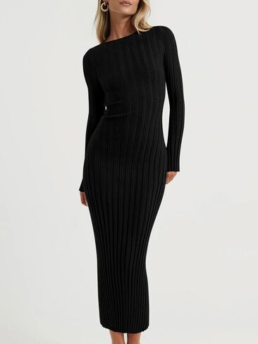 PRETTYGARDEN Womens Sweater Dress Fall 2025 Casual Crewneck Long Sleeve Pullover Ribbed Knit Bodycon Maxi Sweater Dresses in Kuwait