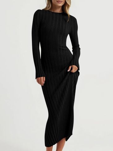 PRETTYGARDEN Womens Sweater Dress Fall 2025 Casual Crewneck Long Sleeve Pullover Ribbed Knit Bodycon Maxi Sweater Dresses in Kuwait