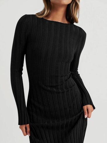 PRETTYGARDEN Womens Sweater Dress Fall 2025 Casual Crewneck Long Sleeve Pullover Ribbed Knit Bodycon Maxi Sweater Dresses in Kuwait