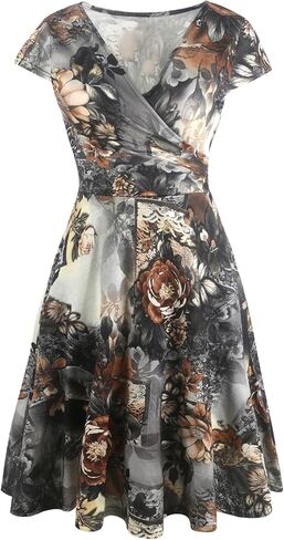 oxiuly Women's Cap Sleeve Summer Casual Dresses V-Neck Floral Vacation Party Dress OX233 in Saudi Arabia
