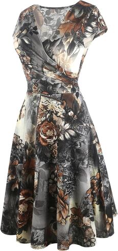 oxiuly Women's Cap Sleeve Summer Casual Dresses V-Neck Floral Vacation Party Dress OX233 in Saudi Arabia