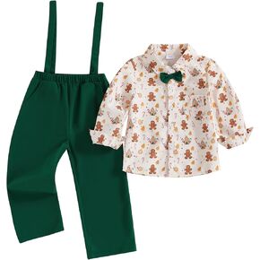 Toddler Baby Boy Christmas Outfit Gentleman Clothes Long Sleeves Dress Shirt Suspender Pants Set in Saudi Arabia
