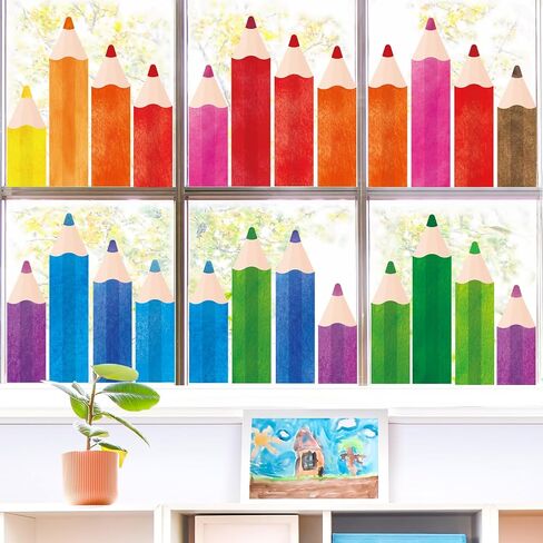 9 Sheets Pencils Window Clings, Classroom Decorations for First Day of School, Back to School Window Decals for Glass Windows Classroom Home Bulletin Board Blackboard (Pencils) in Saudi Arabia