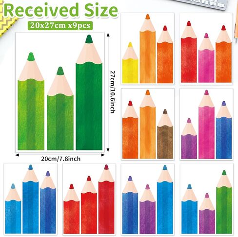 9 Sheets Pencils Window Clings, Classroom Decorations for First Day of School, Back to School Window Decals for Glass Windows Classroom Home Bulletin Board Blackboard (Pencils) in Saudi Arabia