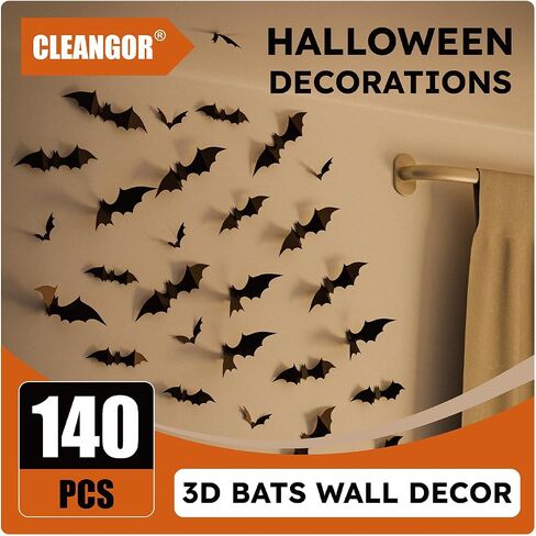 140Pcs Bats Wall Decor - 3D Bats Halloween Decorations, Halloween Party Supplies Stickers, Bat Wall Decal for Home, Door, Window, Room, Office, School in Kuwait