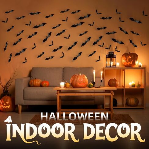 140Pcs Bats Wall Decor - 3D Bats Halloween Decorations, Halloween Party Supplies Stickers, Bat Wall Decal for Home, Door, Window, Room, Office, School in Kuwait