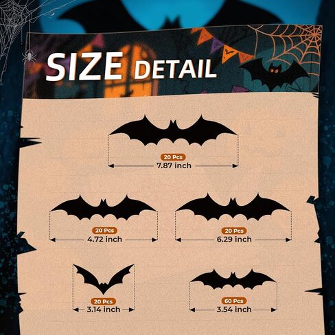 140Pcs Bats Wall Decor - 3D Bats Halloween Decorations, Halloween Party Supplies Stickers, Bat Wall Decal for Home, Door, Window, Room, Office, School in Kuwait