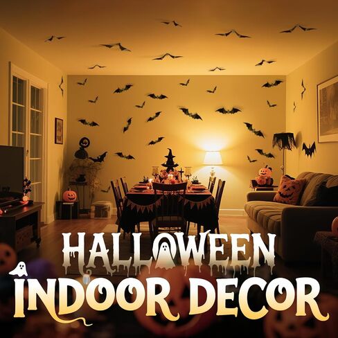140Pcs Bats Wall Decor - 3D Bats Halloween Decorations, Halloween Party Supplies Stickers, Bat Wall Decal for Home, Door, Window, Room, Office, School in Kuwait