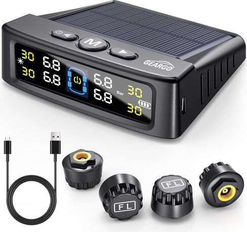 نظام مراقبة ضغط الإطارات GEERGO RV - نظام مراقبة ضغط TPMS TRE (0-99 PSI) مع الشاحن الشمسي ، RV TPMS مع 4 أجهزة استشعار و 6 أوضاع إنذار ، شاشة LCD (4 مستشعرات) in Kuwait