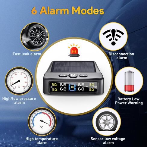 نظام مراقبة ضغط الإطارات GEERGO RV - نظام مراقبة ضغط TPMS TRE (0-99 PSI) مع الشاحن الشمسي ، RV TPMS مع 4 أجهزة استشعار و 6 أوضاع إنذار ، شاشة LCD (4 مستشعرات) in Kuwait