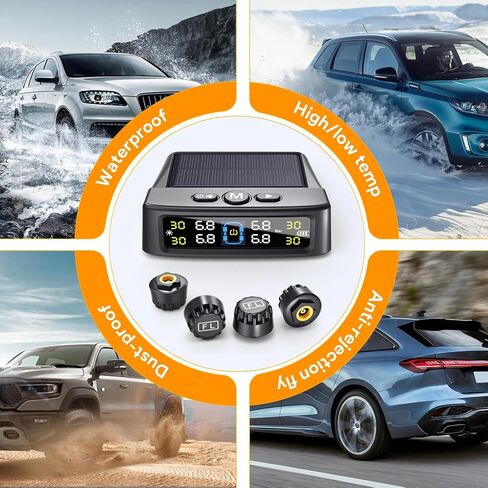 نظام مراقبة ضغط الإطارات GEERGO RV - نظام مراقبة ضغط TPMS TRE (0-99 PSI) مع الشاحن الشمسي ، RV TPMS مع 4 أجهزة استشعار و 6 أوضاع إنذار ، شاشة LCD (4 مستشعرات) in Kuwait