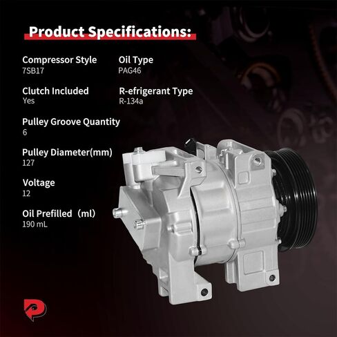 PHOBOOS A/C Compressor with Clutch Compatible with Nissan Altima 2007-2012 L4 2.5L, Nissan Sentra 2007-2012 2.5L, Fast Cooling, Low Noise, Easy Installation, Ref. CO-10886C, 68664 in Saudi Arabia