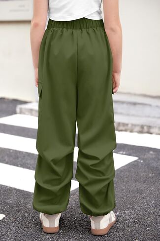Girls Summer Baggy Parachute Y2K Cargo Pants Elastic Waist Jogger Wide Leg Trousers with Pockets 5-14 Years in Saudi Arabia